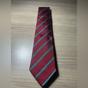 Ben Silver Charleston 100% Pure English Silk Burgundy Teal Striped Tie Hand Made